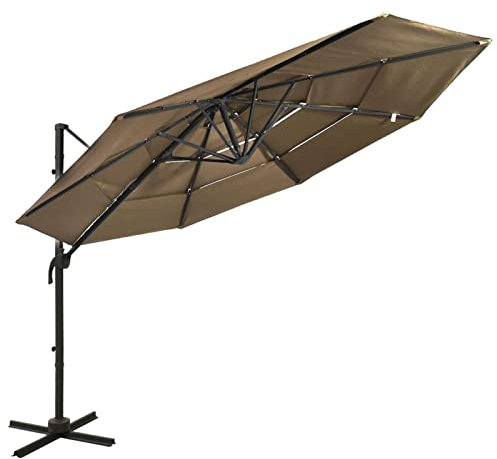ARKEM Ombrellone da Giardino, Ombrellone Decentrato Parasole,Protezione UV,Ombrellone a 4 Livelli con Palo in Alluminio Grigio Talpa 3x3 m