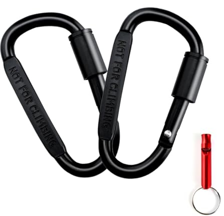Ruayia Karabiner mit Schraubverschluss (2 Stück), Schlüsselanhänger Karabiner, Karabinerhaken Aluminium, Mini Schraubkarabiner für Camping, Angeln, Wandern Reisen mit 1*eine Hundepfeife - Abgeflacht