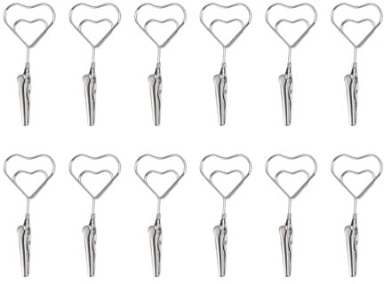 12 Stück Foto-Clip, 7,1 Cm, Doppelköpfiger Memo-Clip, Metall-Kartenhalter, Draht-Fotoklemme, Verschluss, Platzkartenhalter, Tischnummernhalter für DIY-Karte, Notiz, Foto, Bild, Menü,(Herzförmig)