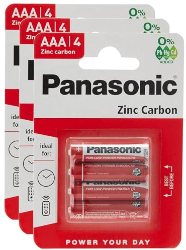 PANASONIC Lot de 3 Blisters de 4 Piles Red Zinc-Carbon AAA R03-1,5 V