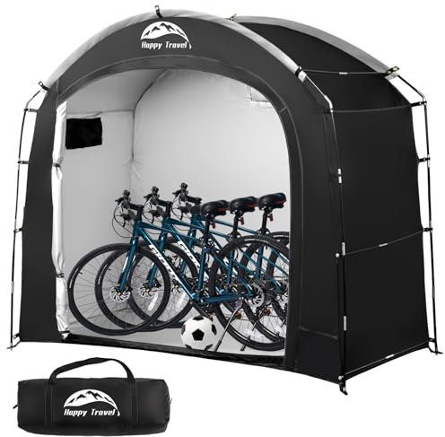 Happy Travel Bike Storage Shed Tent, Waterproof Portable Bicycle Cover with 30% More Top Storage Space for 2/3/4/5 Bikes,Clips Easy Setup Outdoor Sheds Shelter for Motorcycle, Garden Tools, Lawn Mower