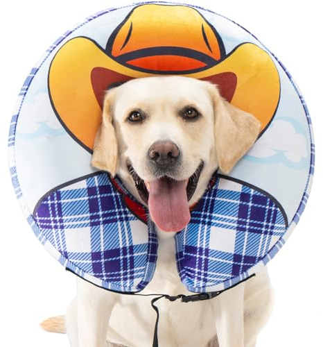 Avont Aufblasbar Halskrause Hunde, Einstellbar Halsband Weich Halskragen Hunde Leckschutz für Hunde Katze Nach Op Schutzkragen XL/Cowboy