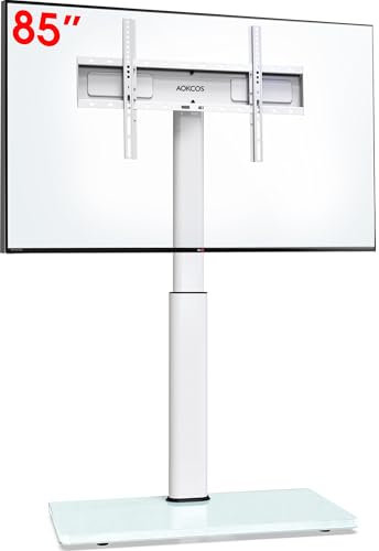 AOKCOS TV Ständer Bodenständer Höher 1.6m für 43-75 85 Zoll Fernseher, Neigbar Schwenkbar Höhenverstellbar Fernsehständer, Universal TV Standfüße Standfuss Max VESA 600x400mm 50KG (Weiß)