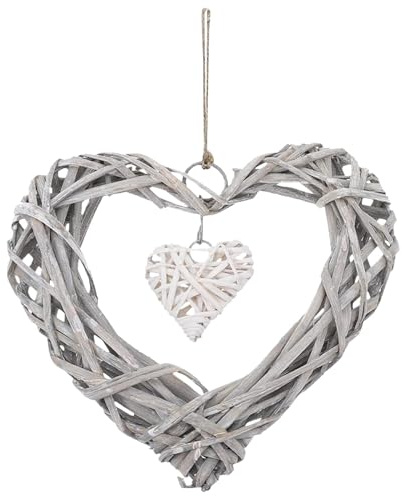 Herzkranz aus Rattan, Ornamente in Herzform, Herzdekoration, aus natürlichem Weidengeflecht in Herzform, Ornament für Schlafzimmer, romantische Hochzeit