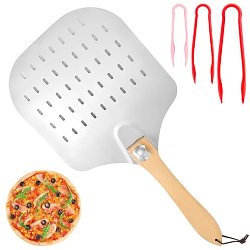DAJAVE Pelle à pizza en acier inoxydable de 30 cm avec poignée pliable en bois d'acacia et grande surface, passe au lave-vaisselle, couteau à pizza professionnel en acier inoxydable, pelle à pizza
