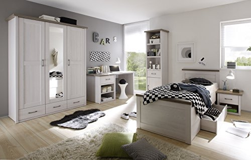 Jugendzimmer Luca Komplett Set, Pinie Weiß, Trüffel, 5-teilig