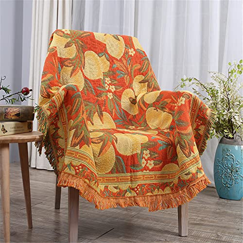 Handgewebter Sofaüberwurf mit Quasten, Retro-Muster, weiche Baumwolle, Sesselüberwurf für Couch, Bett und Sofas, für alle Jahreszeiten, warme Strickdecke