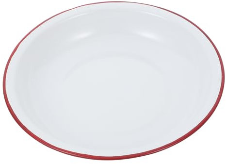 TOPBATHY Deep 18cm Enamel Dinner Plate Vintage Style Thickened Red Rim Enamelware Bowl Food Serving Dish Suitable for Vegetables Rice Soup Camping Kitchen Use
