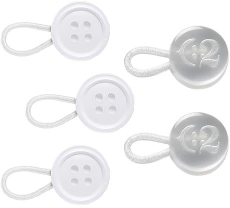 C2 5 Stück Hemdknopf-Erweiterungen in gemischten Größen, Weiß - Fügt bis zu 3 Größen hinzu (1,75 cm bis 2,75 cm) - 12,7 mm Knöpfe (20L) - Elastische Kragen & Manschettenverlängerung (S/M/L)