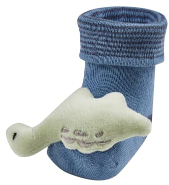 Sterntaler Baby Socken Jungen Rasselsocken – weiche Baumwollsocken mit Umschlag, Innenfutter und Dino-Motiv – mit Rassel – mittelblau, Größe 16