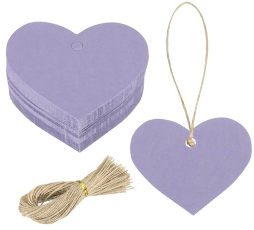 sourcing map 100Pcs Kraft Paper Gift Tags with String, 2.2 x 2.6 Inch Blank Hanging Labels Heart Shape Paper Labels Purple Gift Tags for Price Tags, Christmas, DIY Crafts