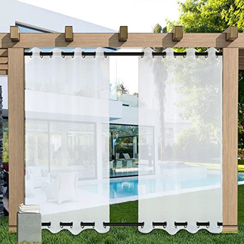 Outdoor-Vorhänge, 2 Stück, 231,1 x 231,1 cm, rostfreie Ösen, wasserdichte Vorhänge für Terrasse, Privatsphäre, durchsichtige Vorhänge für Veranda, Deck, Pavillon, Pergola, Jalousien mit Raffhalter
