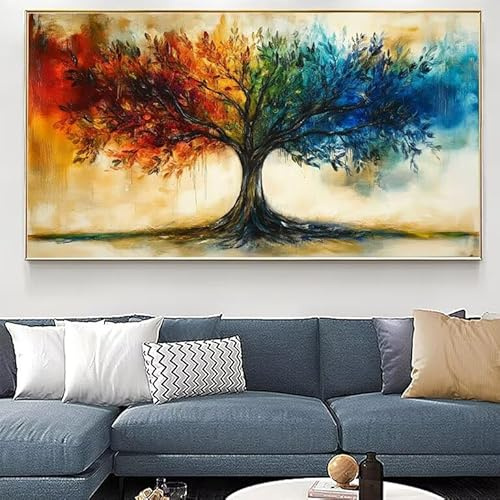 Paint by Numbers for Adults Plant Paint by Numbers Tree, DIY Paint by Numbers for Children Beginner, with 3 Paint Brushes Acrylic Pigment for Home Wall Decoration Gift 30x60cm (Frameless) XJ-135