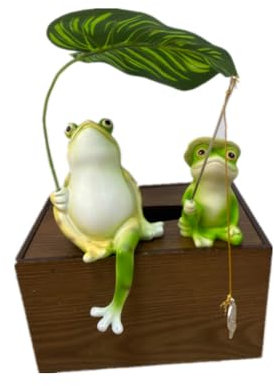 Super Idee Frosch Figur mit Laubregenschirm und Niedliches Fischen Frosch 2er Set 10 cm lustige Frösche Dekoration Miniteich Deko Set Gartenteich Dekoration Aquarium Dekor Garten Tier Outdoor Decor
