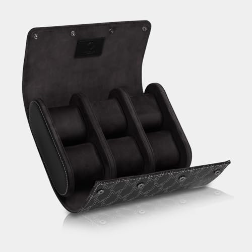 MODALO Optimus Watch Roll für 6 Uhren – Premium Travel Case aus Mikroleder, Uhrenbox für Collector & Traveler, Sicher und stilvoll für Reisen & Aufbewahrung (Schwarz)