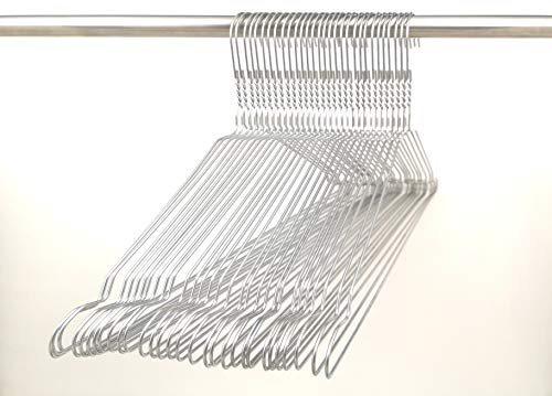 DODIN HOME Pack of 100 Silver Wire Notched Hangers Space Saving Metal Coat Hanger Suit Notch Hangers with Trouser Bar Clothes T-Shirt Dress Hanger with Notch (100) (Silver)