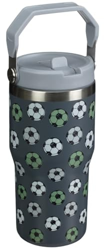 Printed Hydrate Double Wall Drinking Tumbler 550ml - Rotating Lid Offers The Choice Between Using The Straw And Sipping From The Opening, While The Cover Prevents Any Accidental Leaking (Footballs)