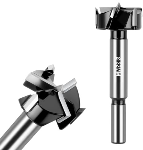 Flintronic Forstner borrbit, 32 mm, Forstner borrbits, uppgraderad version med 3 skäreggar, runda skaft för trä, lövträ, fiberskivor