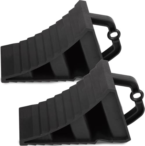GAsupply Wheel Chocks With Handles Set of 2 Tyre Saver Brake Stoppers Ridged Wedges for Cars Caravan Horsebox Motorhome (2 Black Wheel Chocks)