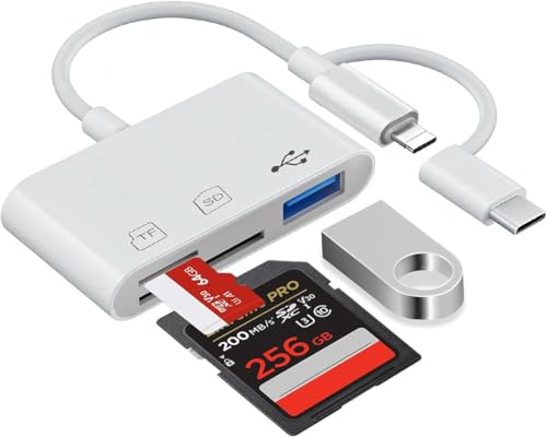 Lotnery SD Card Reader for iPhone,3 in 1 USB-C & Lighting Connector SD Card Adapter for iPhone16 15/iPad/Android Samsung/Camera - Card Reader with SD/Micro SD/USB2.0