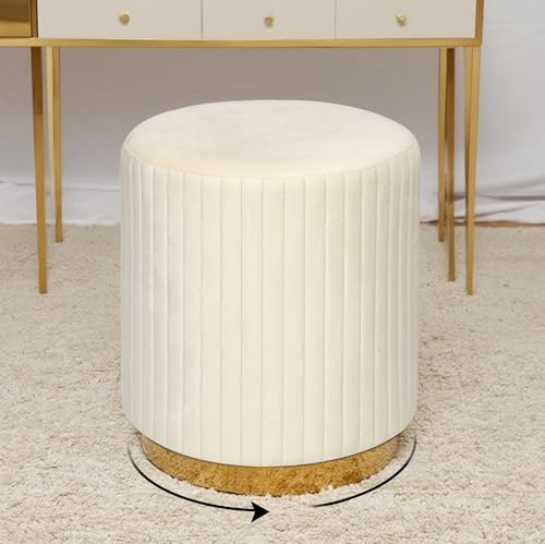 HavenGlide Runder Schminkhocker Samt Drehhocker Hocker Schminktisch Stuhl, Schminkstuhl Gepolsterter Ottoman, Sitzhocker für Ankleidezimmer Schlafzimmer, 38x38x43cm Beige