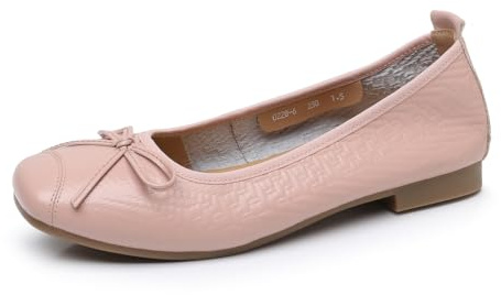 TNMIUH Bailarinas de Cuero para Mujer, Diseño Clásico con Lazo, Suela Plana,Comodidad Sin Cordones Zapatos,Beige,Negro,Rosa,Amarillo
