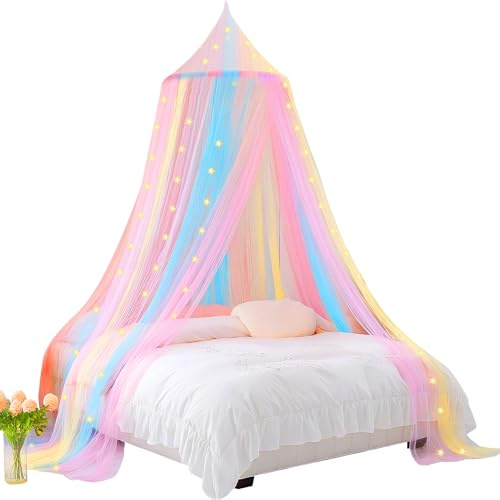 Vicloon Betthimmel Moskitonetz, Betthimmel für Mädchen Zimmer Dekoration, Moskitonetz Bett für Doppelbett Einzelbett, Fliegennetz Moskitonetze für Reise und zu Hause Indoor Outdoor (Regenbogen)