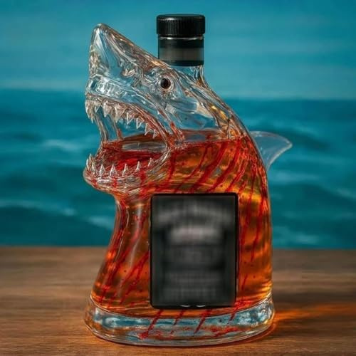 The Shark - Botella de whisky con forma de animal grabada, transparente, regalo para los amantes del whisky, hombres/papá/marido (A) (01)