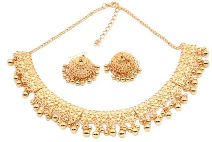 Niaspi Gold Ball Tassel Necklace Earrings Set for Women Bohemian Traditional Chunky Vintage Bib Statement Adjustable Choker Necklaces Earring Ethnic Gypsy Bell Dangle Hook Jewelry Gifts