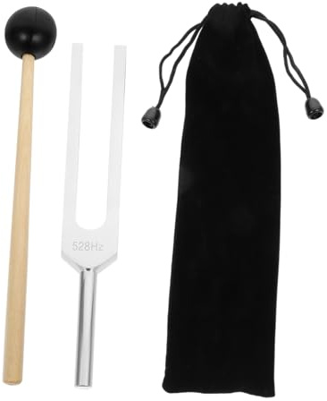 Stimmgabel‑tuner Satz aus Aluminiumlegierung 528 Hz, Silber | 1 Satz mit Hammer, Holzgriff und Gummiteil, Kreatives Design für Ohrbehandlung und Gitarrenstimmung