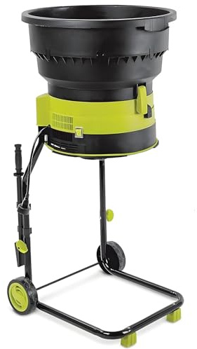 Electric Garden Shredder with Wheels, Bag, and Rake for Efficient Yard Cleanup and Composting