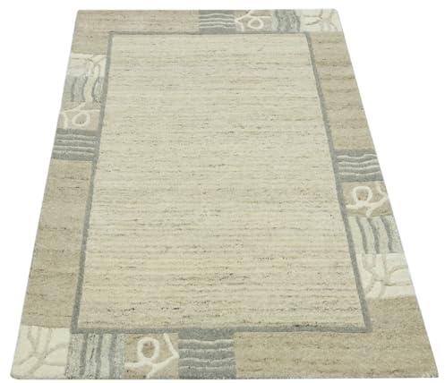 Teppich 100% Natur Wolle Ungfärbt, Nepal Handgefertigt Orientteppich 12 Design