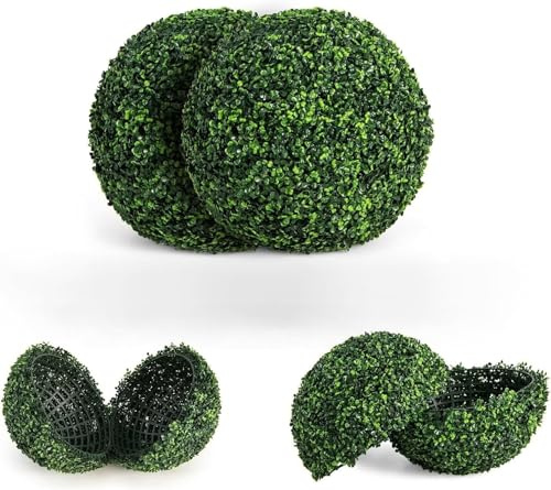 2 StÜcke Simulierte PLT Gras Ball Mil Ball Grün PLT Buchsbaum Formschnitt Ball Künstliche PLT Formschnitt Ball Faux Buchsbaum Dekorative Kugeln Für Hinterhof, Balkon Garten, Ho, One Color, 48cm