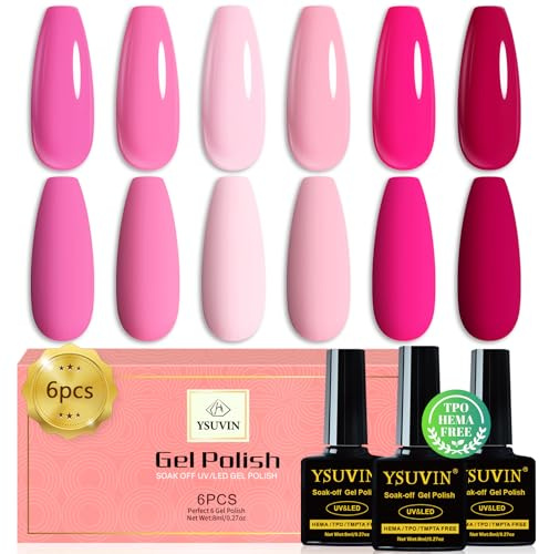 YSUVIN UV Nagellack, 6 Farben Rosa Pink UV Lack Soak-off UV Gellack | TPO-FREE HEMA-FREE Gel Nagellack für Anfänger DIY Nail Art Maniküre Salon, Langlebig, 8ML