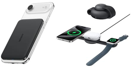 Anker Nano Power Bank (5000 mAh, Qi2, 15W) & Anker MagGo Caricatore Wireless iPhone (3 in 1, 15W, Qi2)