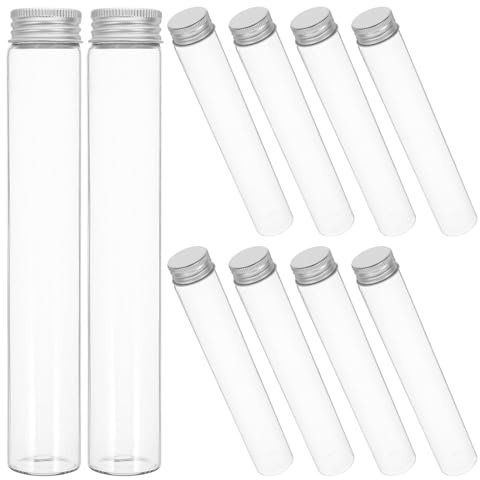 Lurrose Lot de 10 Bouteilles en Verre Transparent 100 ML Bouchon en Aluminium, Flacons Rechargeables pour Liquide Cosmétiques, Conteneurs Pratiques pour Voyage et Rangement Maison