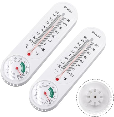 JoyousMall Lot de 2 thermomètres et hygromètres muraux mécaniques pour serre, élevage, cave et cave - -30 °C à 50 °C / 1 à 99 % HR - Pas besoin de piles