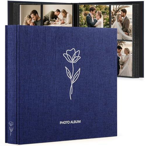 Photo Album 6x4 600 Photos Large Capacity, Linen Cover with Floral Pattern | Acid-Free Slip-in Photo Book Holds Horizontal Vertical Pictures for Family, Wedding, Baby, Anniversary & Travel Memory