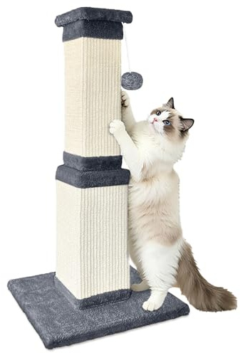 Kratzsäule für Katzen, 81 cm Kratzstamm aus Sisal und Holz, Katzen Kratzpfosten für große Katzen und Wohnungskatzen, Breite Basis, Dunkelgrau