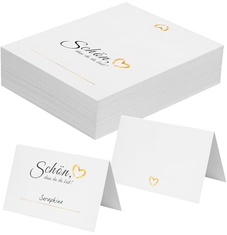 100 Stück Tischkarten, Schön dass du da bist Tischkarten Hochzeit, 85x55mm Blanko Platzkarten Namenskarten für Hochzeit Partys Geburtstag Feiern Taufe