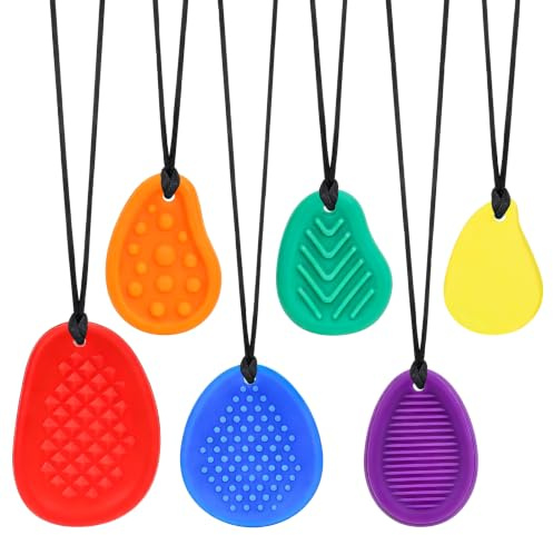 MizzyTots 6 Stück Sensorische ketten für Kinder, Autismus-Spielzeug | BPA-frei Sinneskette Halskette für Babys, Kleinkinder & Kinder mit Autismus, ADHS | Beißkette als Zahnungshilfe/Stressabbau