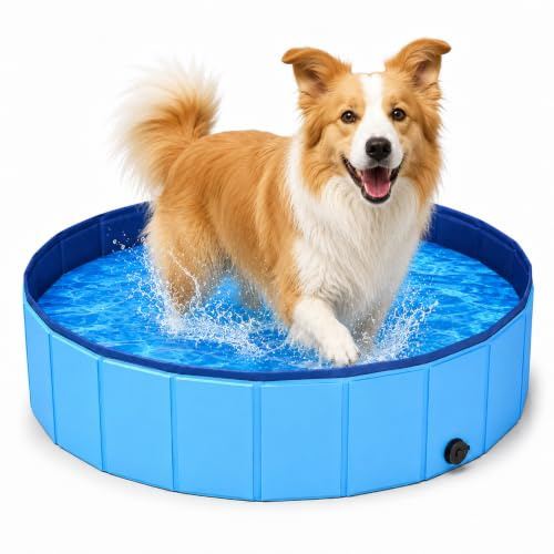 160 x 30 cm Foldable Dog Pool, Dog Pool for Large Dogs | Foldable dog paddling pool, PVC swimming pool, paddling pool for pets for small and large dogs, for garden and summer