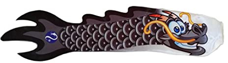 Fzaqwen 70 cm Chinesische Drachen Windsack Karpfenflagge Wimpel Bootsdekoration Ornament Hängeflagge, Schwarz