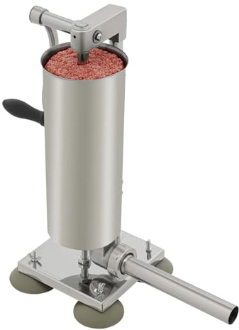 FENGLY 3L Manual Sausage Stuffer, Stainless Steel Vertical Sausage Filler with 4 Filling Tubes, Hand Operated Sausage Maker for Home Commercial Use, Meat Filling Machine for Kitchen/Restaurant