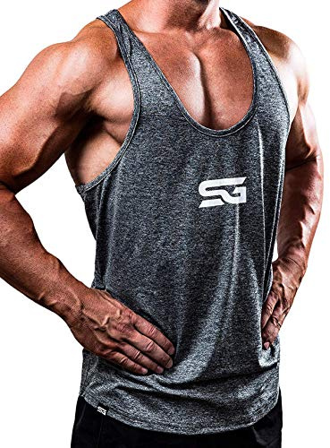 Satire Gym - Camiseta de Tirantes para Fitness de Hombre/Ropa Funcional de Secado rápido para Hombres - Camiseta de Tirantes para Hombres, Apta para Culturismo y Entrenamiento. (Gris monteado, L)
