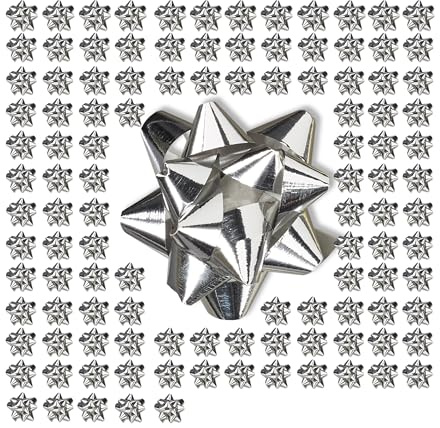 Relaxdays Presentslipning, set om 100, självhäftande, små dekorativa rosetter för jul och födelsedag, Ø 5 cm, silver