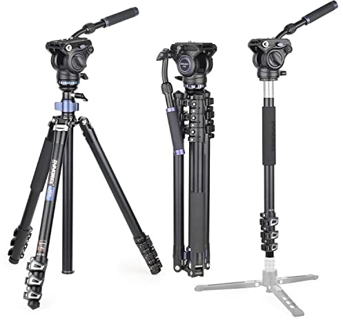 INNOREL MT70 Professionelles Videokamera-Stativ 183 cm, mit Fluid-Drag-Kopf, 4-teiliges kompaktes Aluminiumstativ, umwandelbar in Einbeinstativ für DSLR-Kamera, Video-Camcorder