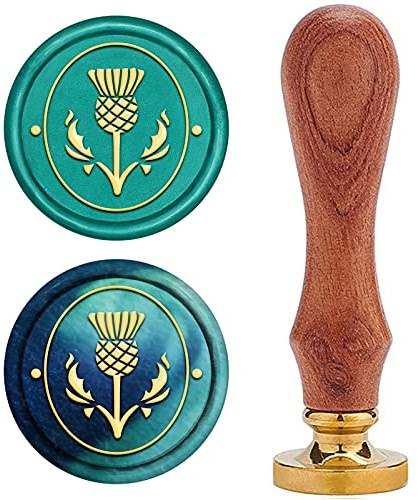 CRASPIRE Tistel gräs vax sigill stämpel, växtförsegling vax stämpel retro trä stämpel vax tätning 25 mm avtagbar mässing tätning trä handtag för kuvert inbjudan bröllop utsmyckning flaska dekoration presentkort