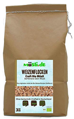 müsli.de BIO Weizenflocken, 3kg Papierbeutel | Für vegane Ernährung geeignet, Knackiger Geschmack, Vollkornflocken, Klassischer Start in den Tag