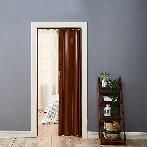 PVC Concertina Accordion Folding Door Plastic Internal Magnetic Doors Sliding Concertina Screen Panel Divider (12mm Thickness, Brown)